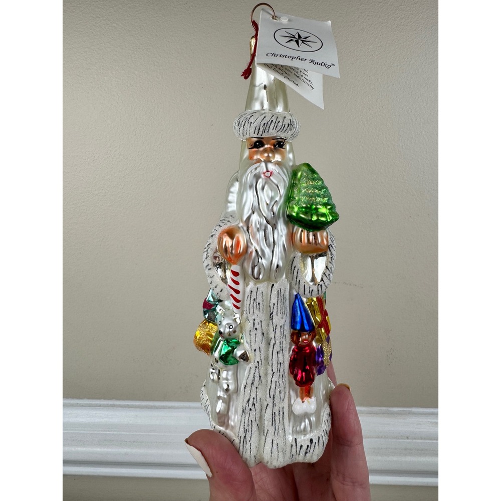Christopher Radko 1996 Vintage Santa Glass Ornament Slim Traveler Poland 7.5"